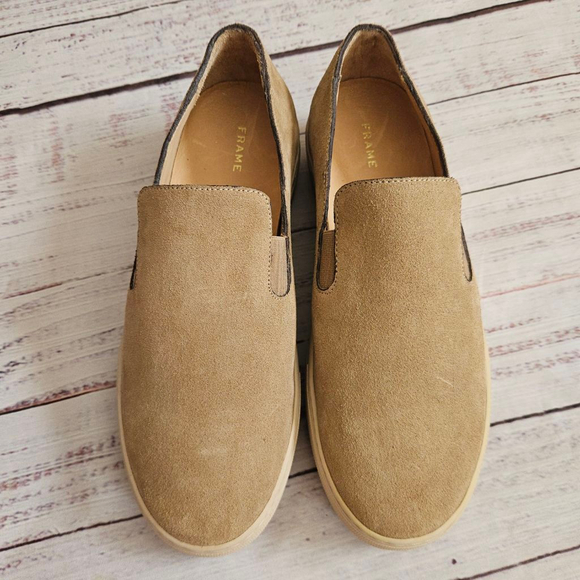 FRAME Shoes - Frame Le Ren Suede Tan Slip On Platform Sneakers Minimalist Neutral Womens 39